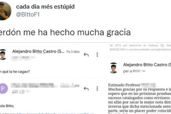 Los correos enviados entre un profesor y un alumano.