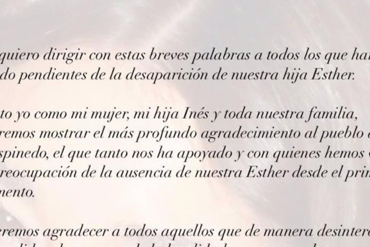 La emocionada carta del padre de Esther López tras el hallazgo del cuerpo  de su hija