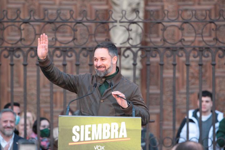 Santiago Abascal, líder de Vox, en un acto en Castilla y León.