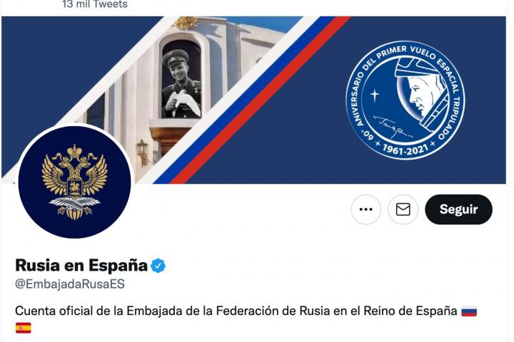 Portada de la cuenta de Twitter de la Embajada de Rusia en España.