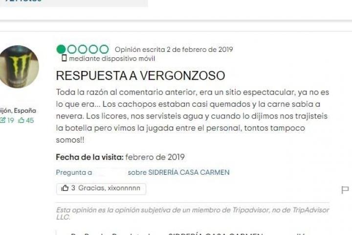 La crítica a la que respondió el restaurante.