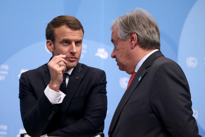 El secretario general de la ONU, António Guterres, y el presidente de la República de Francia, Emmanuel Macron.