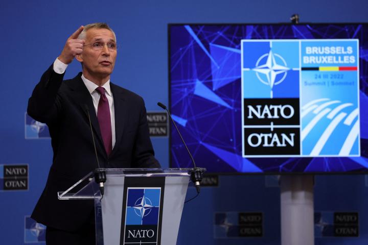 El secretario general de la OTAN, Jens Stoltenberg, en una rueda de prensa en la sede de la OTAN en Bruselas, en 23 de marzo de 2022.