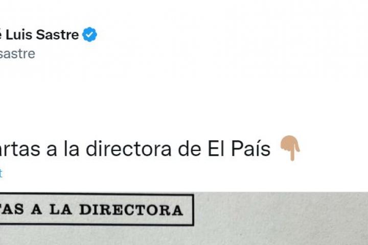 Captura de imagen del tuit del periodista José Luis Sastre con la carta, que ha compartido Errejón.