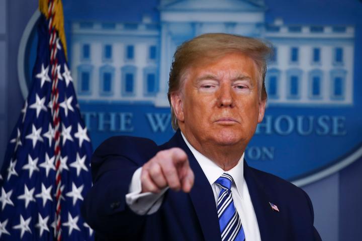 WASHINGTON, DC - APRIL 19: U.S. President Donald Trump takes questions at the daily coronavirus briefing at the White House on April 19, 2020 in Washington, DC. New York state will begin the nation's most aggressive COVID-19 antibody testing cam...