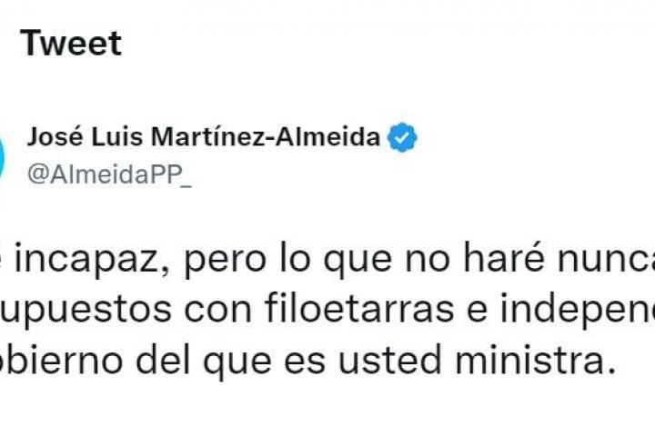 El tuit de José Luis Martínez-Almeida.