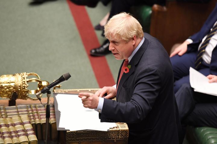 Boris Johnson, durante su comparecencia de hoy en la Cámara de los Comunes. 