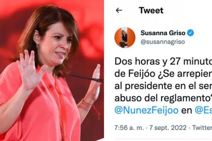 Adriana Lastra y tuit de Susanna Griso.
