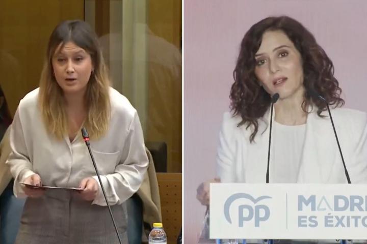 La portavoz de Podemos en la Asamblea, Alejandra Jacinto, y la presidenta de la Comunidad de Madrid, Isabel Díaz Ayuso.