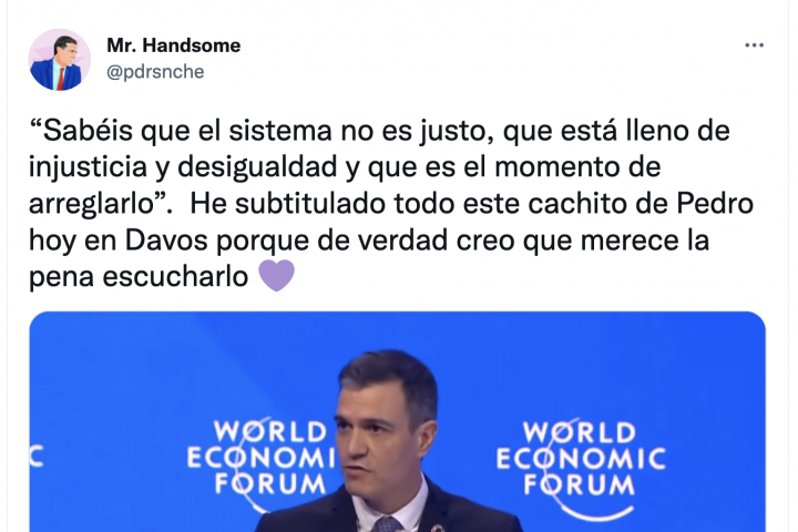 Tuit de Mr Handsome sobre Sánchez en Davos.
