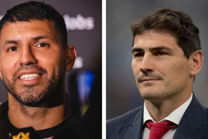 El Kun Agüero e Iker Casillas.