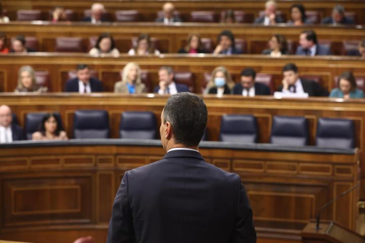 Pedro Sánchez en una sesión de control al Gobierno previa.
