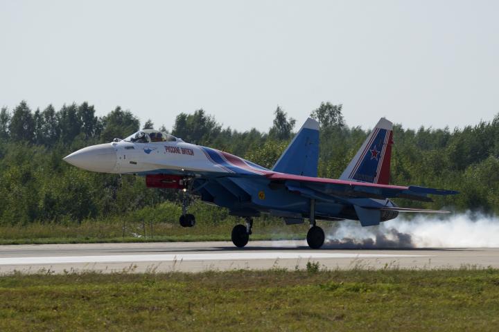 Un caza Sukhoi Su-35S, durante una feria militar celebrada en Rusia en 2022.