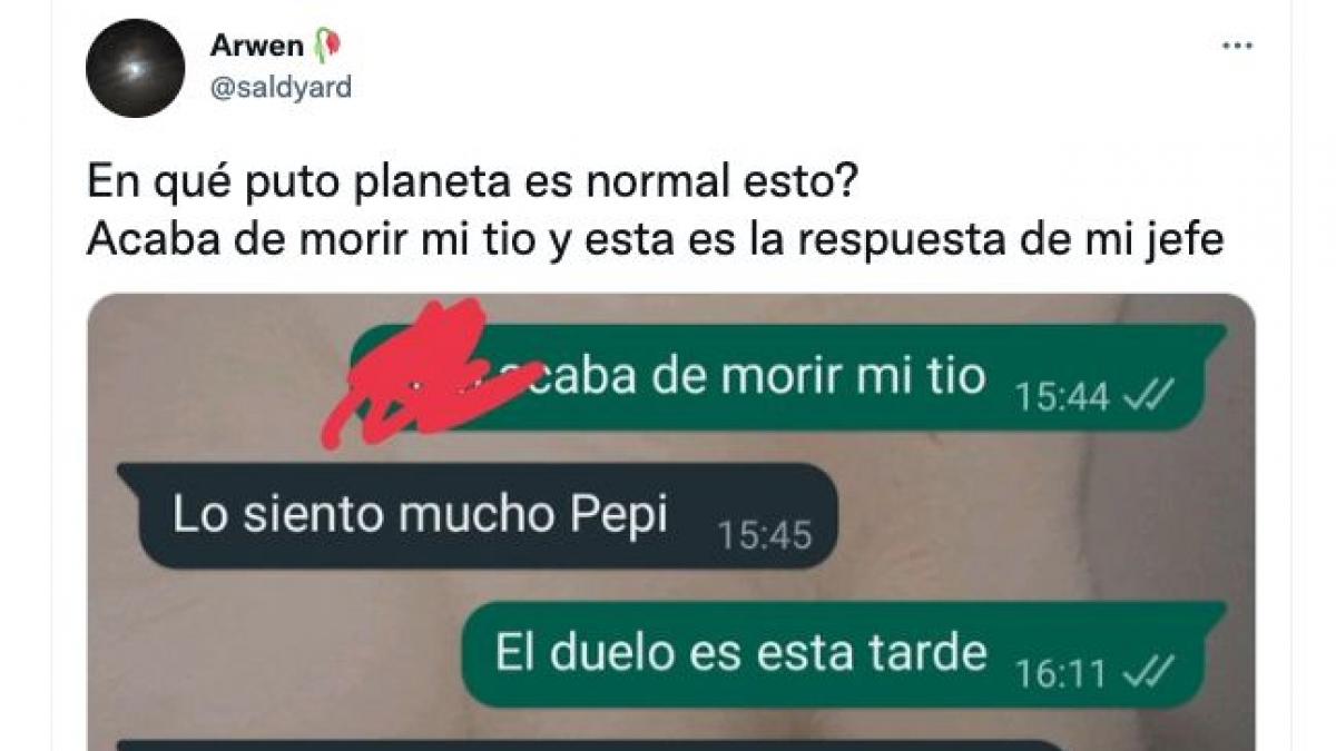 Gran indignación por la respuesta de su jefe por WhatsApp tras la muerte de  un familiar