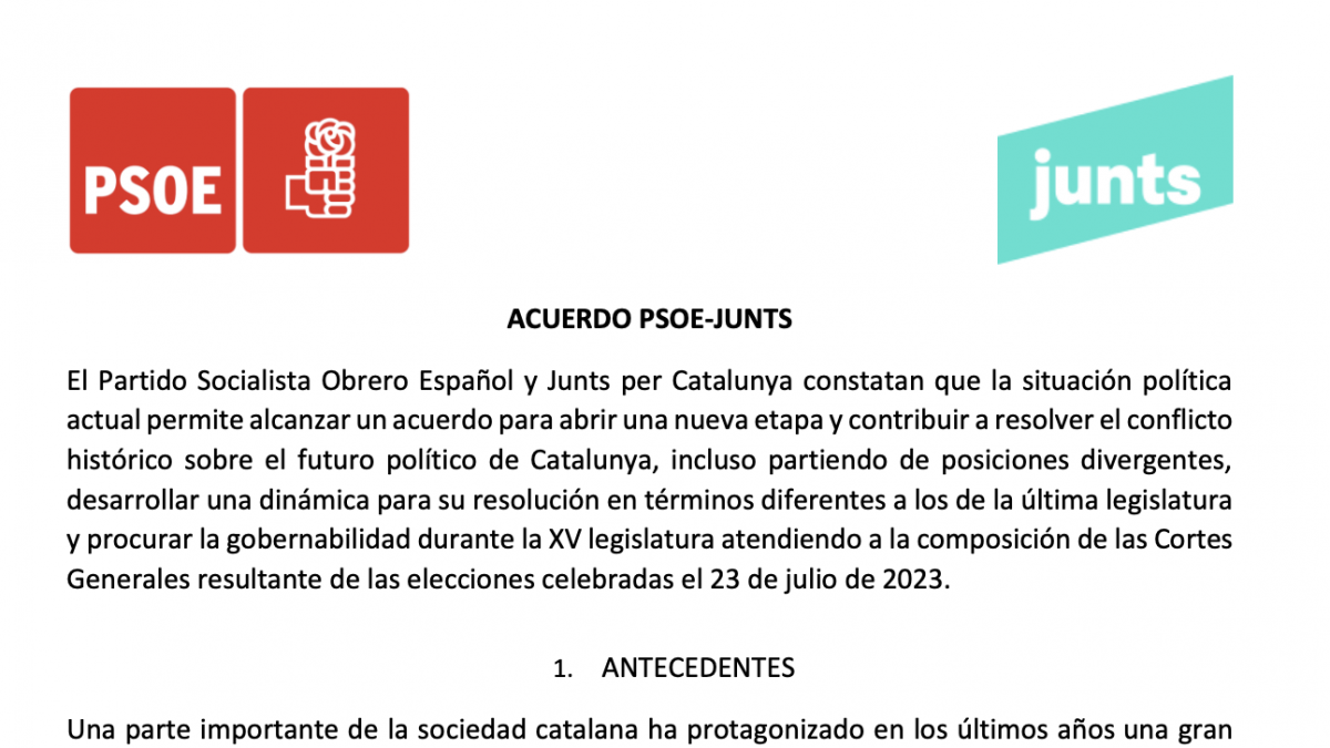 Lo que sí y lo que no han pactado PSOE y Junts en su acuerdo de investidura