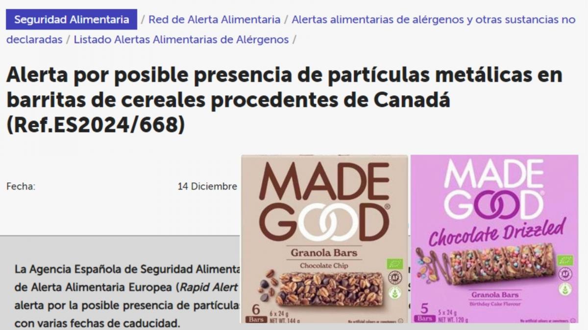 Piden tirar a la basura cuatro tipos de barras de cereales de supermercado de manera inmediata por contener materiales metálicos