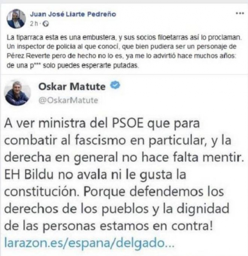 Insultos del portavoz de Vox en Murcia a la ministra Delgado.