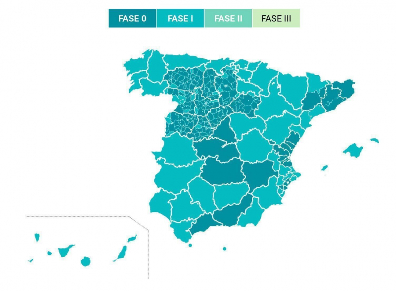 Reparto de territorios en fase 1 en España