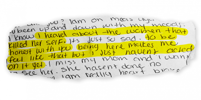 Extracto de una carta de Mariam Abdullah escrita durante su confinamiento.