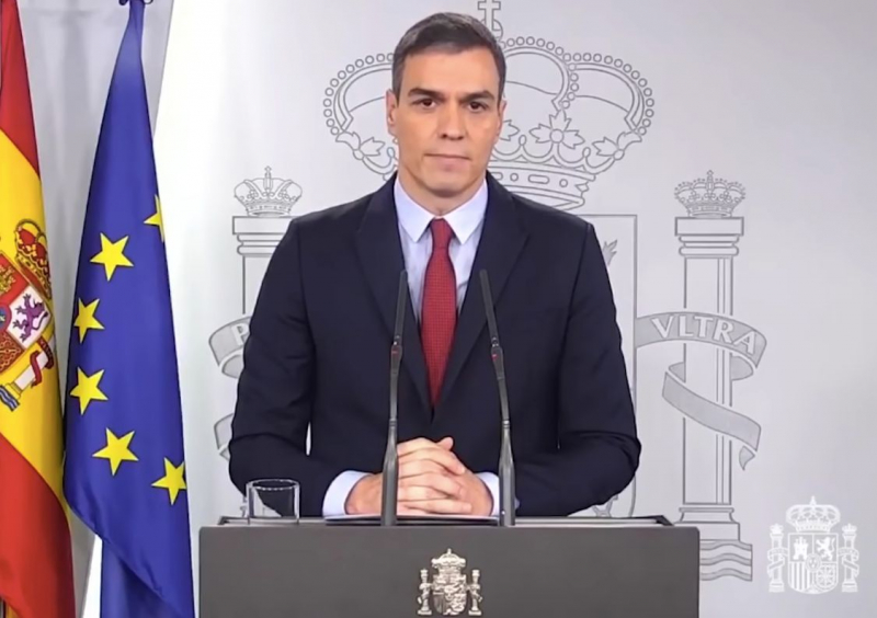 Pedro Sánchez comparece en Moncloa para anunciar la declaración del estado de alarma por el coronavirus, el 14 de marzo de 2020.