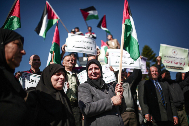 Protesta en Gaza en diciembre de 2017 para reclamar la unidad entre Hamás y Fatah. 