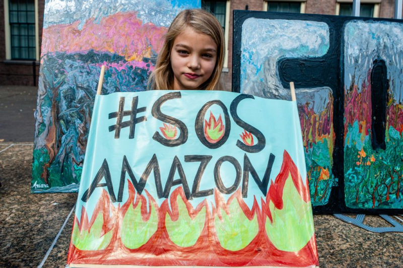 Una niña se manifiesta contra el presidente Bolsonaro y en defensa de la Amazonia el pasado septiembre.