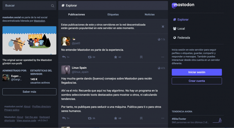 Aspecto de Mastodon.