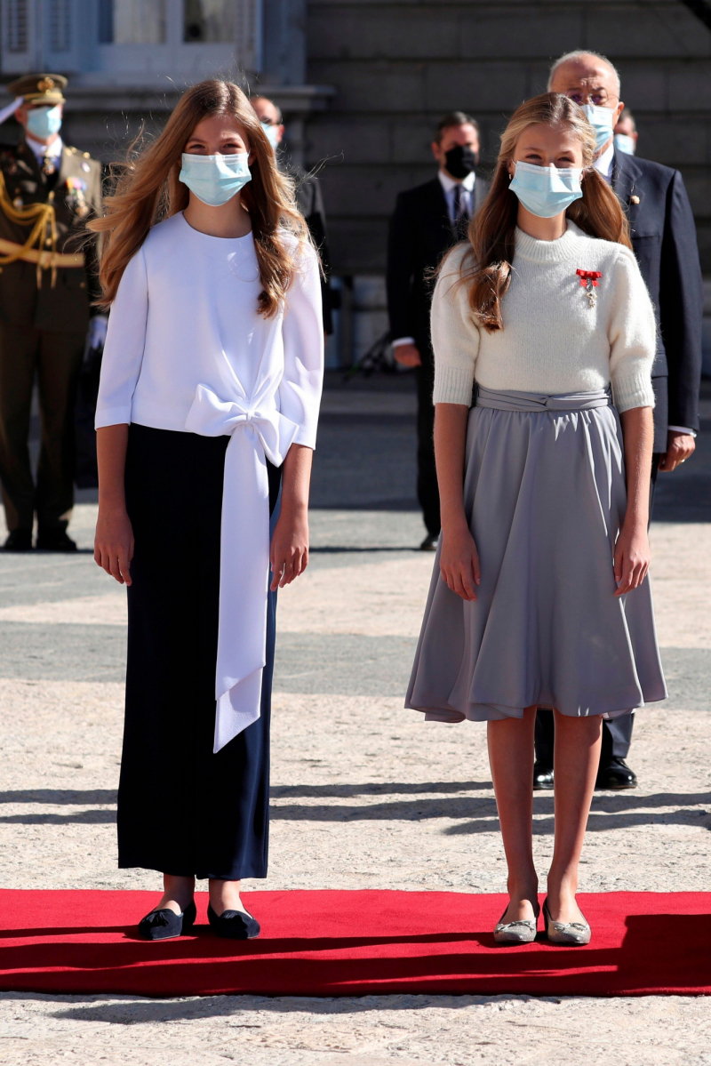 Princess of Asturias Leonor de Borbon and Sofia de Borbon attending a military parade during the known as Dia de la Hispanidad, Spain's National Day, in Madrid, on Monday 12, October 2020.