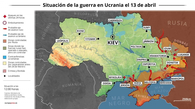 Situación de la guerra en Ucrania a 13 de abril de 2022