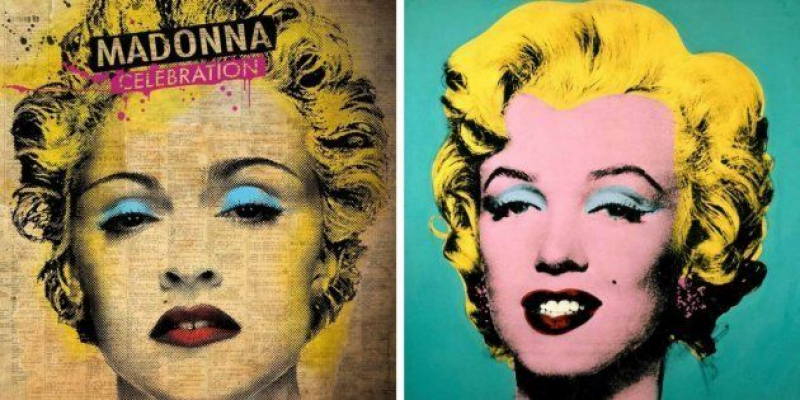 A la izquierda, 'Celebration', de Madonna (2009). A la derecha, 'Marilyn', de Andy Warhol (1962).