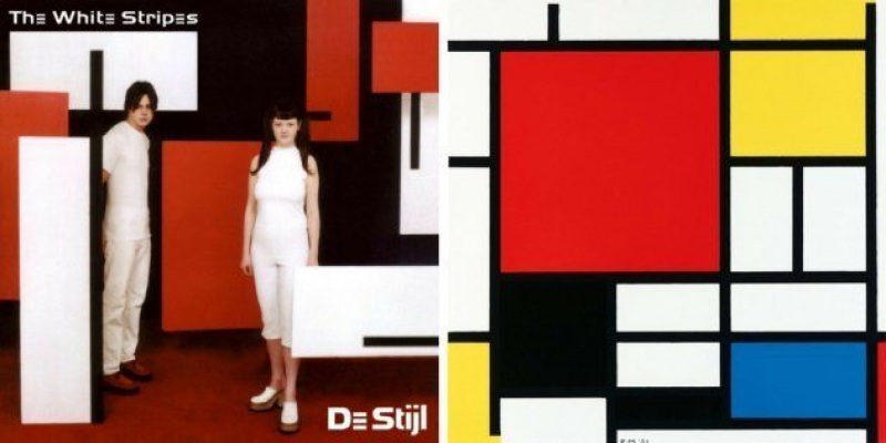 A la izquierda, 'De Stijl', de White Stripes (2000). A la derecha, 'Composición en rojo, azul y amarillo', de Piet Mondrian (1930).