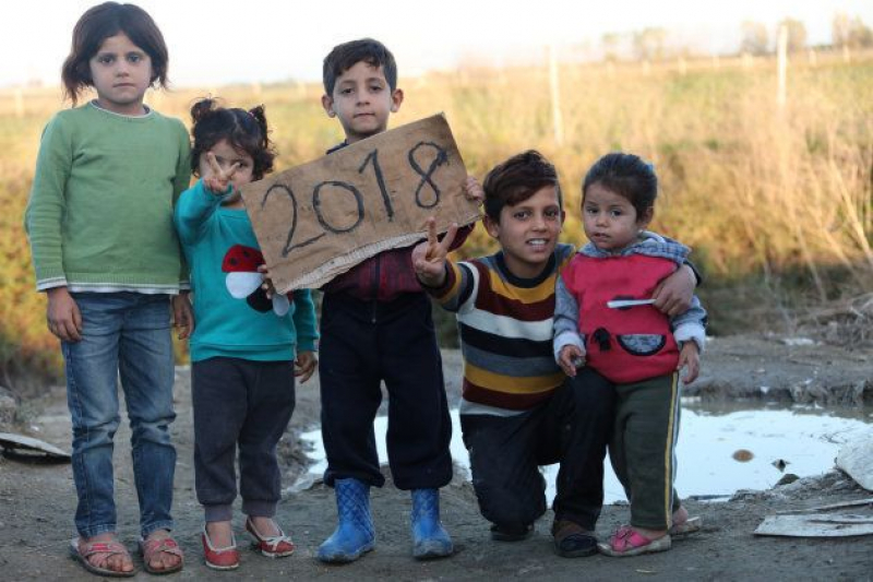 Niños en un campo de refugiados en Siria.