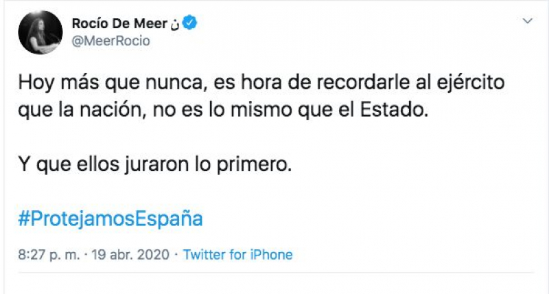 Tuit de Rocío de Meer, diputada de Vox.