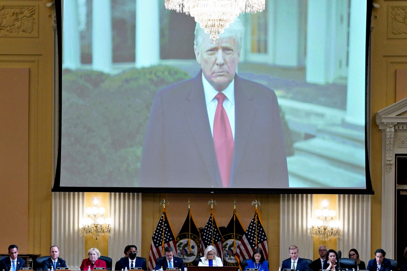 Vídeo de Trump emitido en la Cámara de Representantes, durante la investigación sobre el asalto al Capitolio de 2021, el pasado 21 de julio.