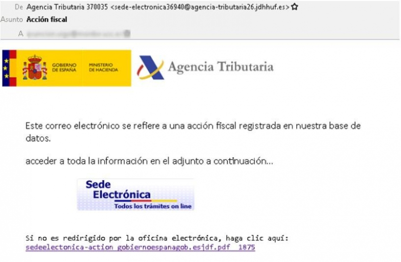 Imagen de uno de los correos maliciosos