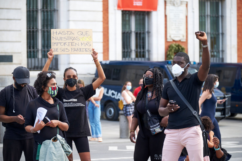 Manifestación contra el racismo institucional en la Puerta del Sol de Madrid, el 6 de junio de 2021.