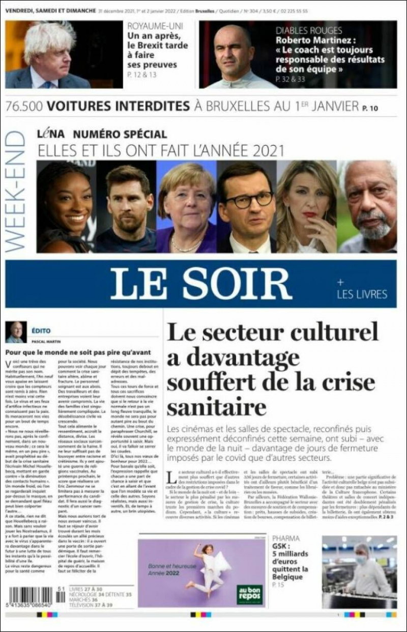 Portada de Le Soir.