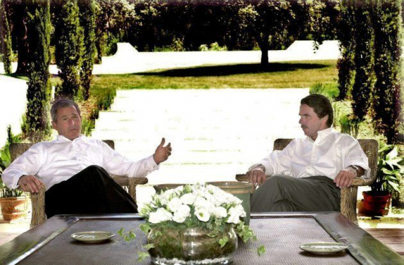 José María Aznar y George W. Bush, reunidos en 2001 en Quintos de Mora.