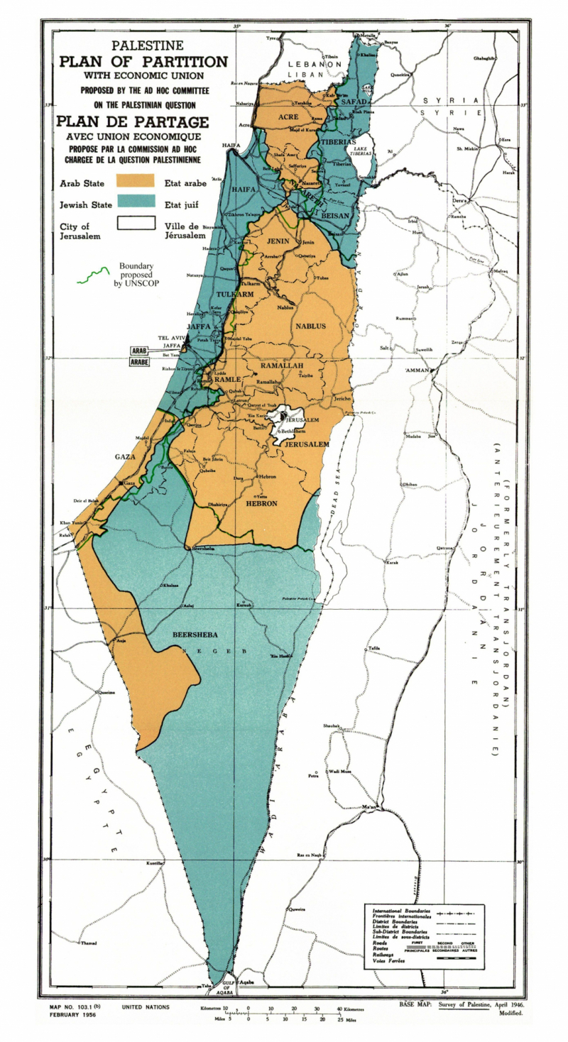 Mapa del plan de partición para Palestina, 1947. 