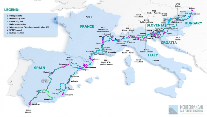 Mapa del trazado del Corredor Mediterráneo.