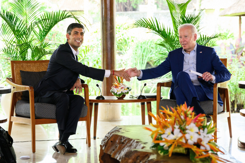 Rishi Sunak y Joe Biden, el 16 de noviembre, en la reunión del G-20 en Bali. 