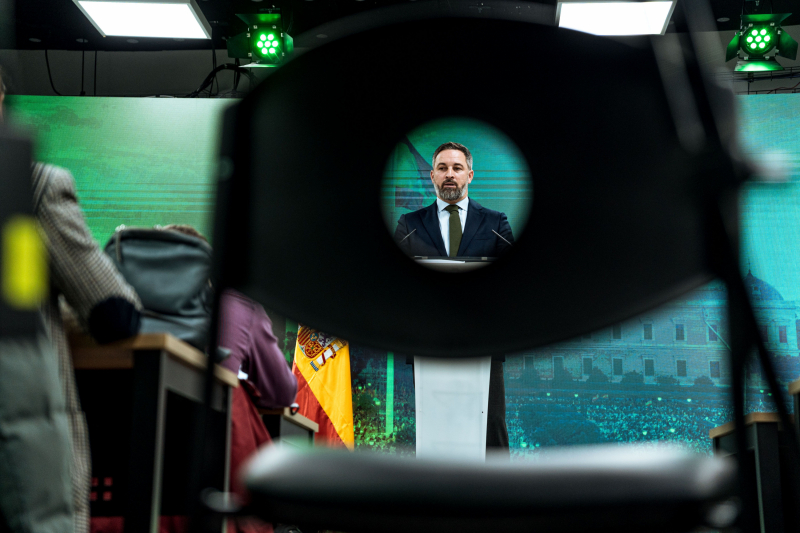 Santiago Abascal, durante una rueda de prensa