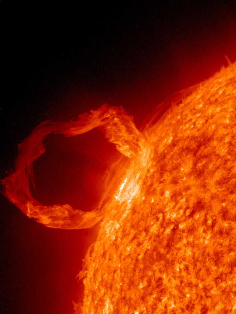Imagen de archivo de una erupción solar tomada mediante el instrumento Atmospheric Imaging Assembly.