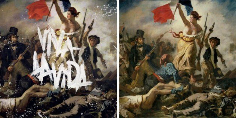A la izquierda, 'Viva la vida', de Coldplay (2008). A la derecha, 'La libertad guiando al pueblo', de Eugène Delacroix (1830).